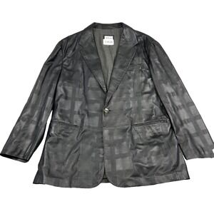 Armani 100% Nappa Lambskin Leather Collezioni Blazer 48 Black Plaid Italy Jacket